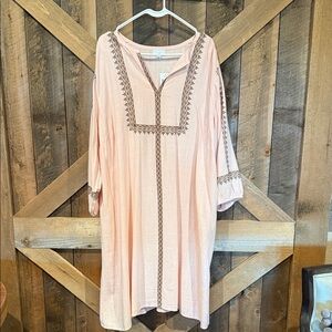 J. Jill Light Pink Tunic with Brown Embroidery